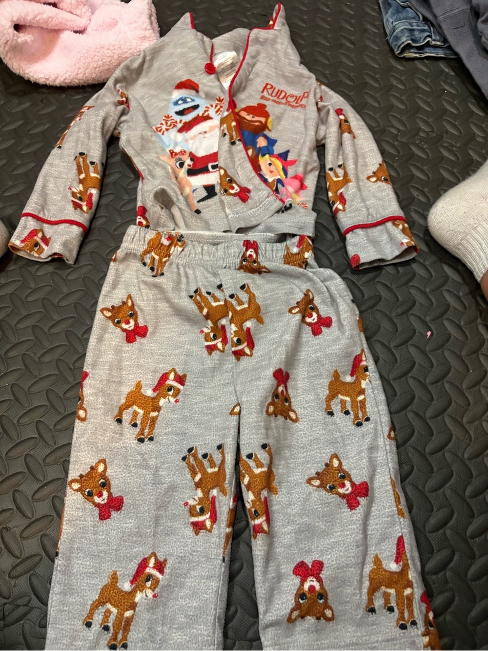 Kids Rudolph Reindeer Pajama Set - Grey with Red Accents